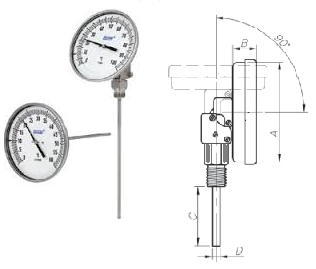 Termômetro tipo every angle, herméticamente fechado, totalmente de aço inoxidável, Modelo  Ø 114mm  Faixas de temperatura   -30ºC até 500ºC